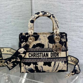 Dior Medium Lady D-Lite Bag in Beige and Black Fleurs Mystiques Embroidery 2024 (XXG-24081330)