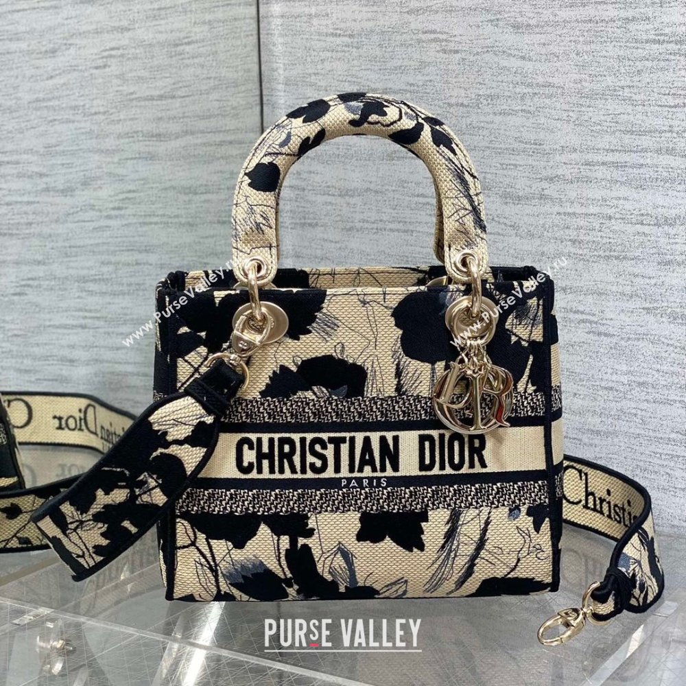 Dior Medium Lady D-Lite Bag in Beige and Black Fleurs Mystiques Embroidery 2024 (XXG-24081330)