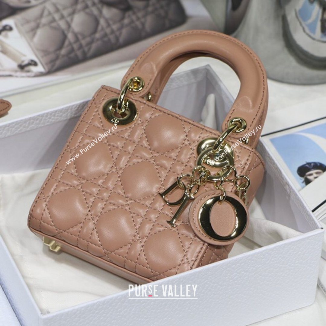 Dior Micro Lady Dior Bag in Nude Cannage Lambskin 2021 M6007  (XXG-21080324)