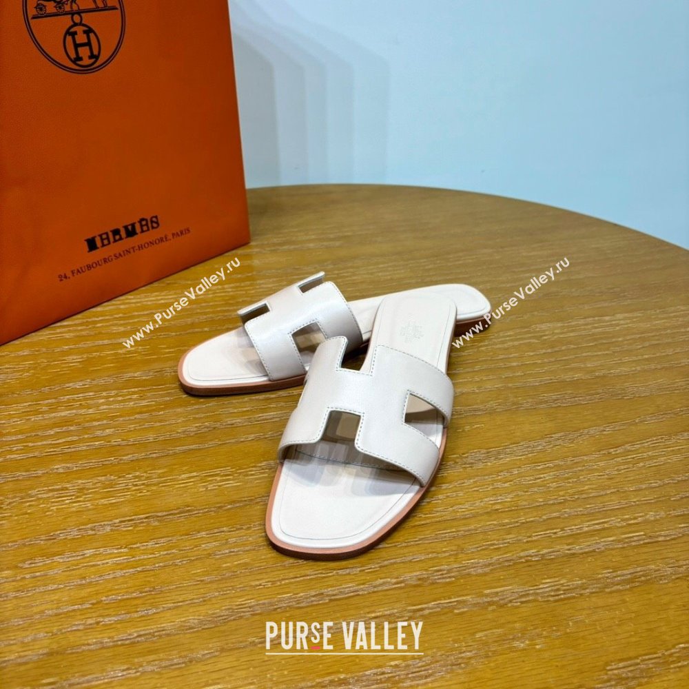 Hermes Oran Classic Swift Calfskin Flat Slide Sandals Off-white 2024(Handmade) (MDU-24062608)