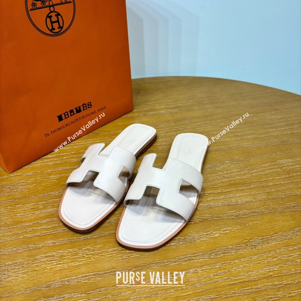 Hermes Oran Classic Swift Calfskin Flat Slide Sandals Off-white 2024(Handmade) (MDU-24062608)