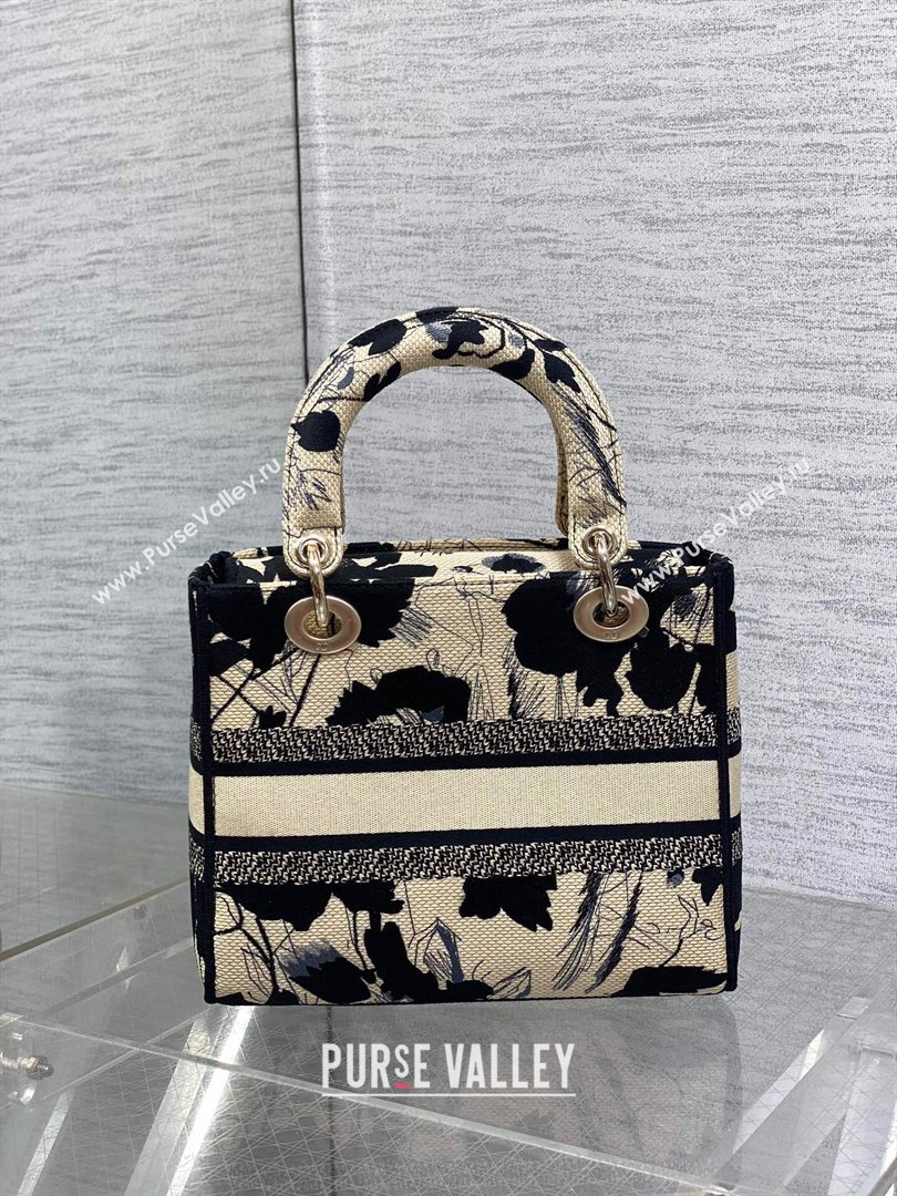 Dior Medium Lady D-Lite Bag in Beige and Black Fleurs Mystiques Embroidery 2024 (XXG-24081330)