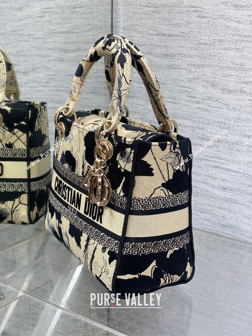 Dior Medium Lady D-Lite Bag in Beige and Black Fleurs Mystiques Embroidery 2024 (XXG-24081330)