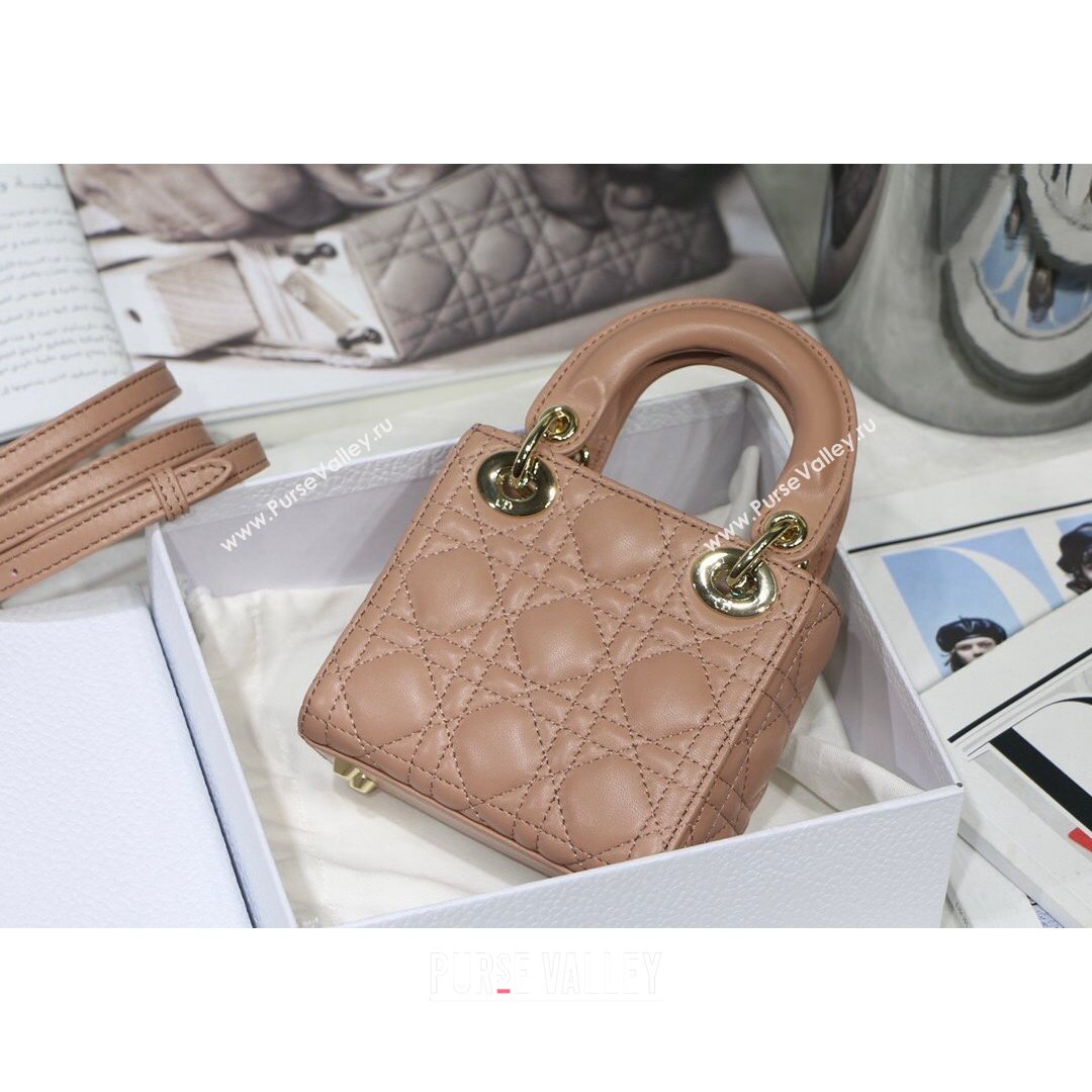 Dior Micro Lady Dior Bag in Nude Cannage Lambskin 2021 M6007  (XXG-21080324)