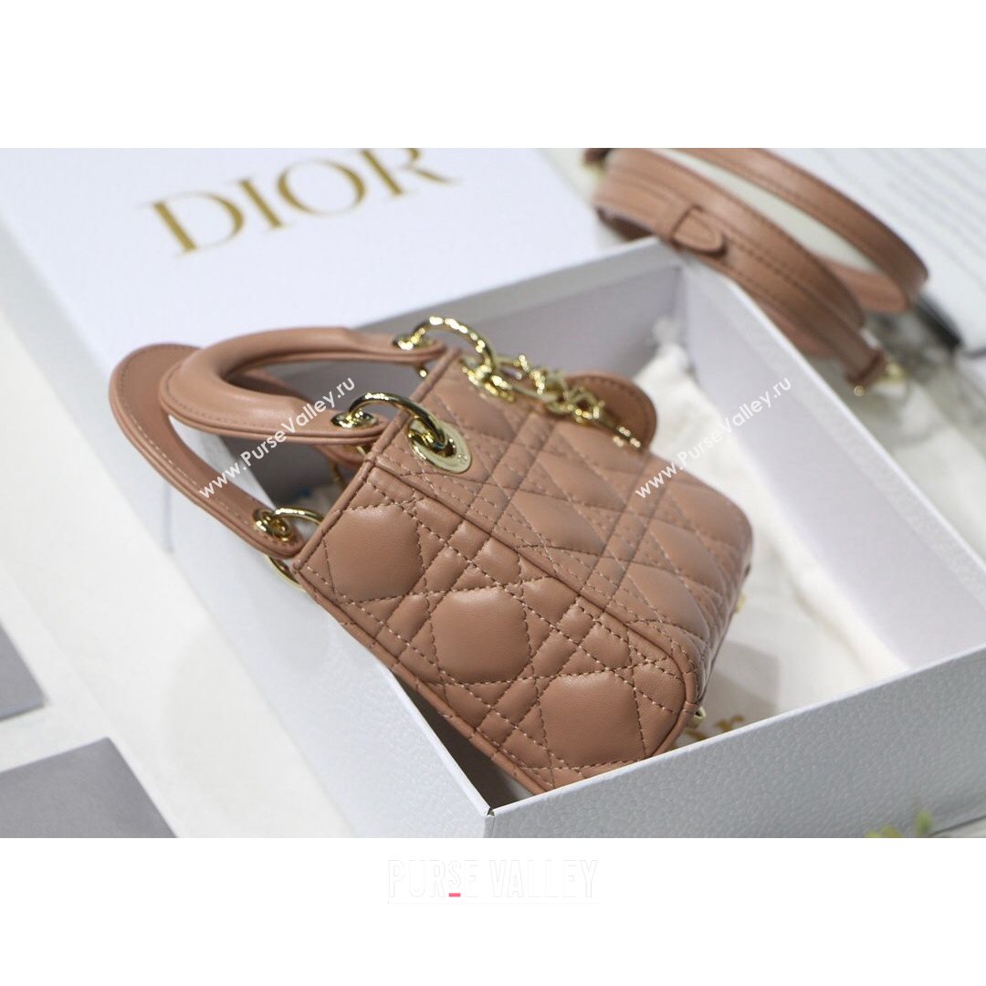 Dior Micro Lady Dior Bag in Nude Cannage Lambskin 2021 M6007  (XXG-21080324)