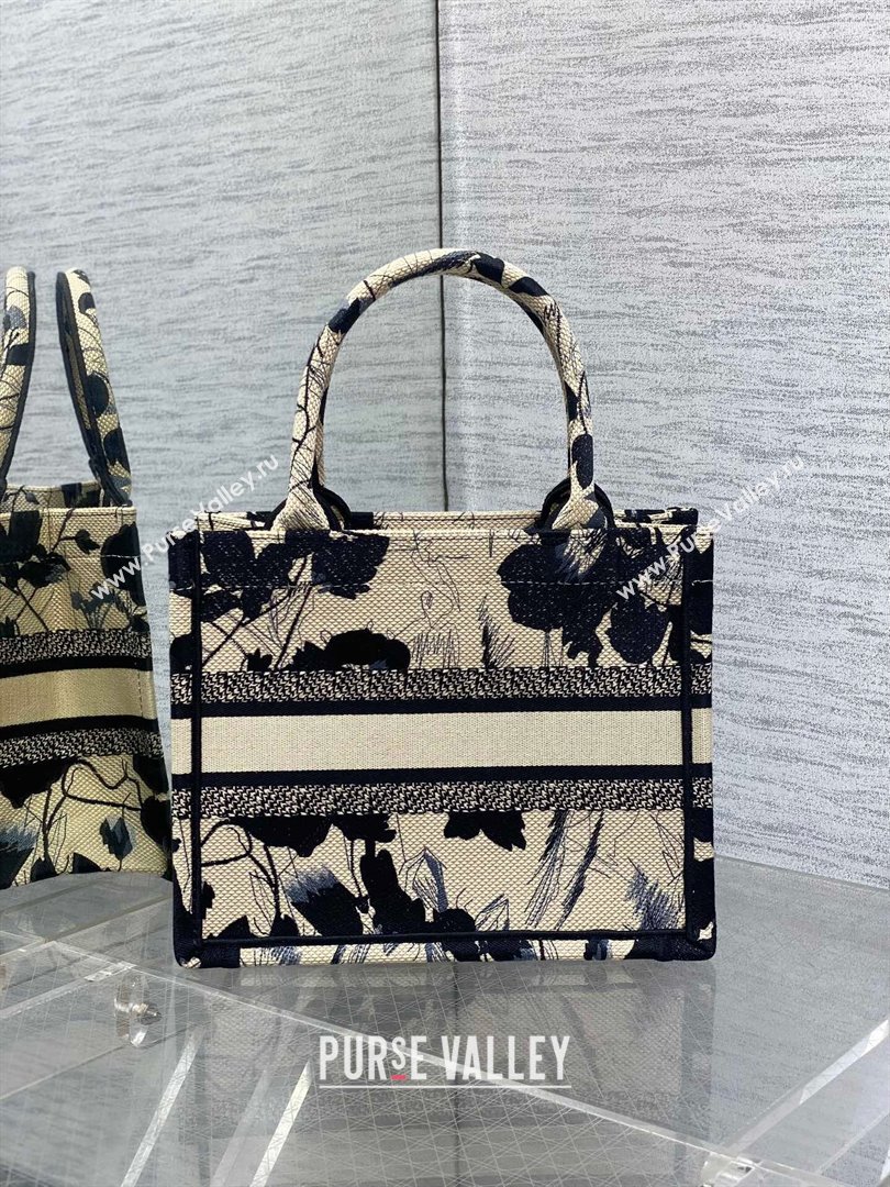 Dior Small Book Tote Bag in Beige and Black Fleurs Mystiques Embroidery 2024 (XXG-24081331)