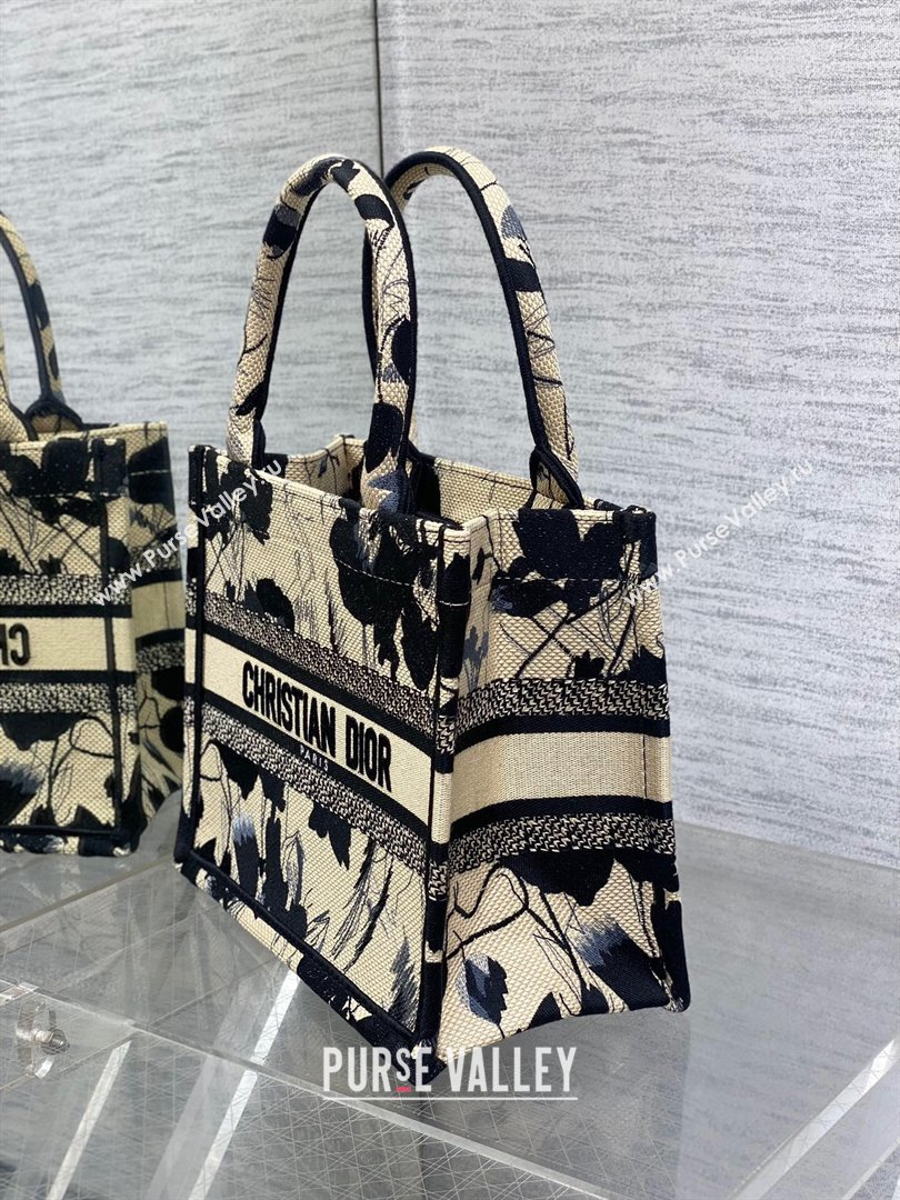 Dior Small Book Tote Bag in Beige and Black Fleurs Mystiques Embroidery 2024 (XXG-24081331)