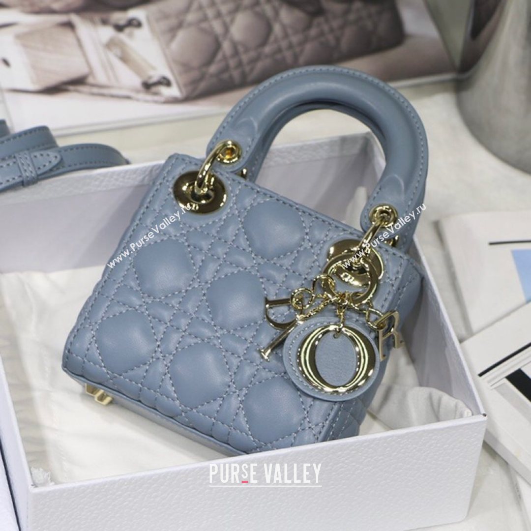 Dior Micro Lady Dior Bag in Cloud Blue Cannage Lambskin 2021 M6007  (XXG-21080326)