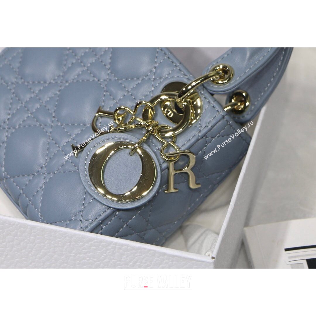 Dior Micro Lady Dior Bag in Cloud Blue Cannage Lambskin 2021 M6007  (XXG-21080326)