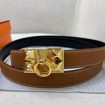 Hermes Glenan Reversible Calfskin Belt 25mm with Stud Buckle Brown 2021 (99-21082413)