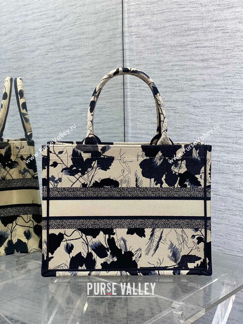 Dior Medium Book Tote Bag in Beige and Black Fleurs Mystiques Embroidery 2024 (XXG-24081333)