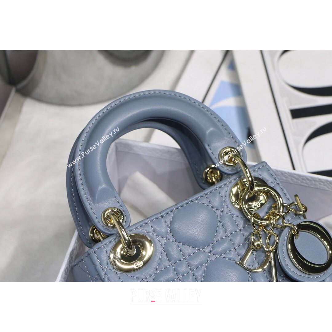 Dior Micro Lady Dior Bag in Cloud Blue Cannage Lambskin 2021 M6007  (XXG-21080326)