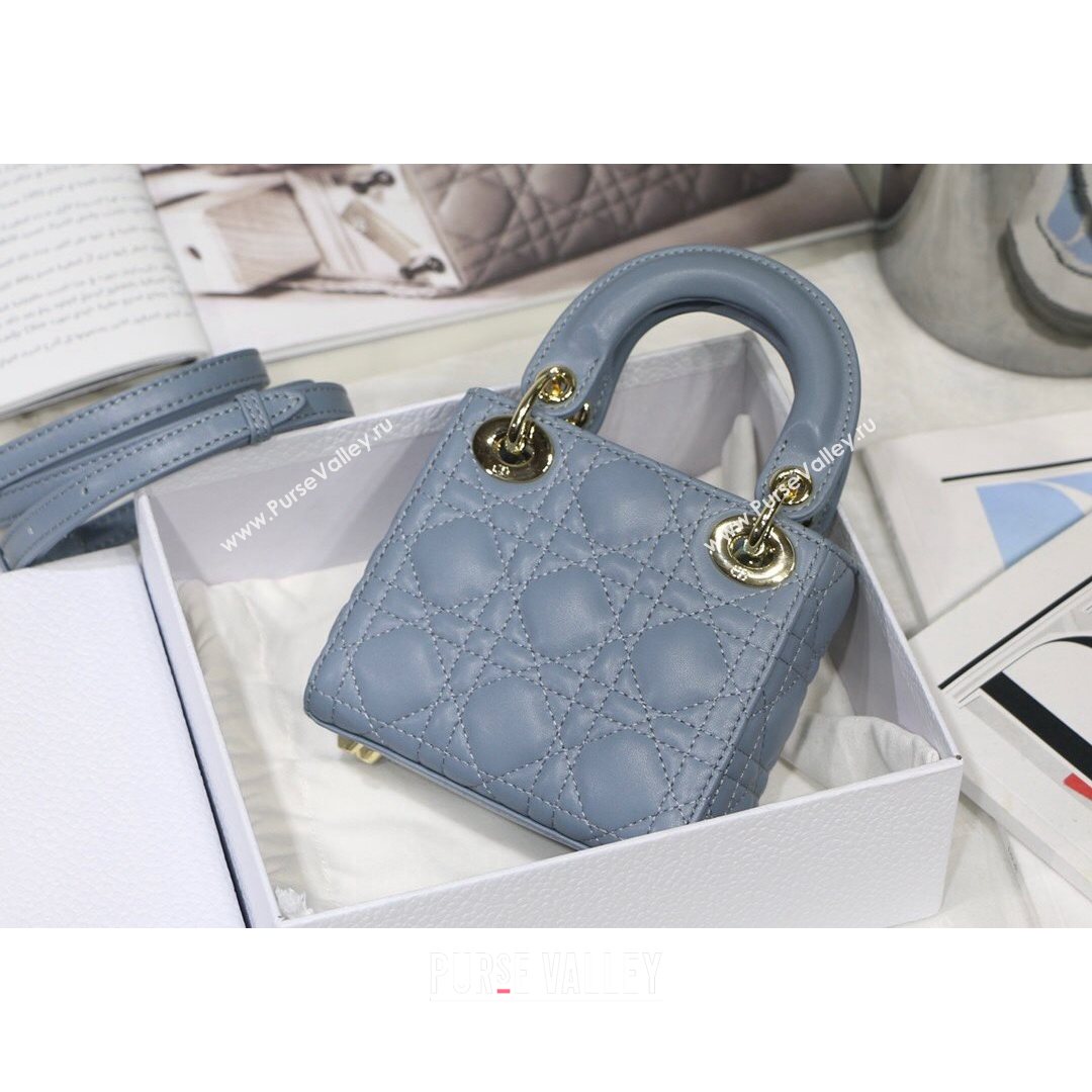 Dior Micro Lady Dior Bag in Cloud Blue Cannage Lambskin 2021 M6007  (XXG-21080326)