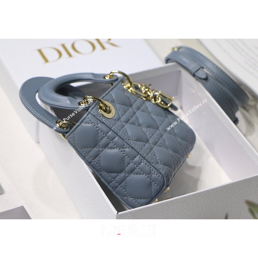 Dior Micro Lady Dior Bag in Cloud Blue Cannage Lambskin 2021 M6007  (XXG-21080326)