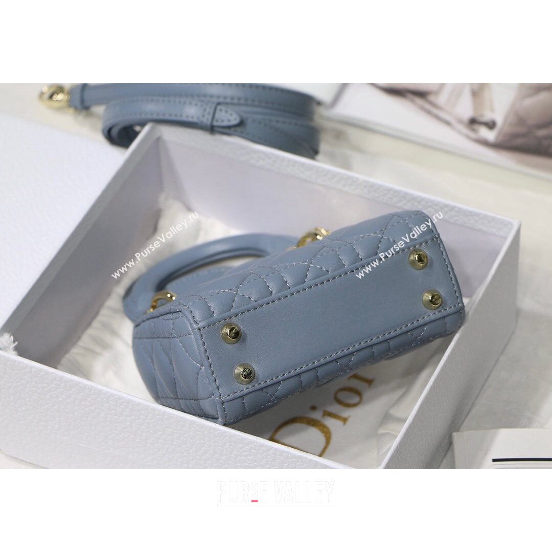 Dior Micro Lady Dior Bag in Cloud Blue Cannage Lambskin 2021 M6007  (XXG-21080326)