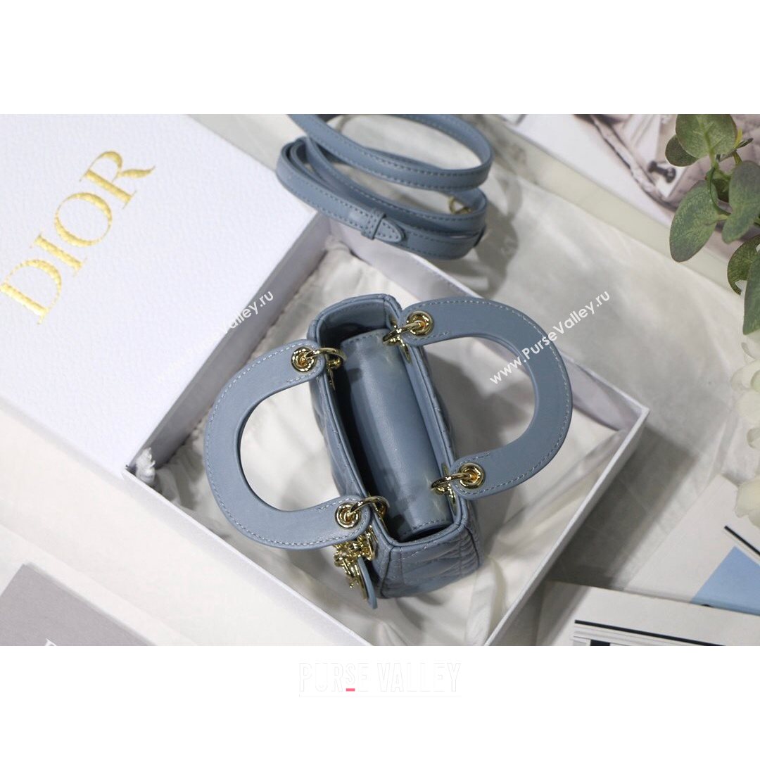 Dior Micro Lady Dior Bag in Cloud Blue Cannage Lambskin 2021 M6007  (XXG-21080326)