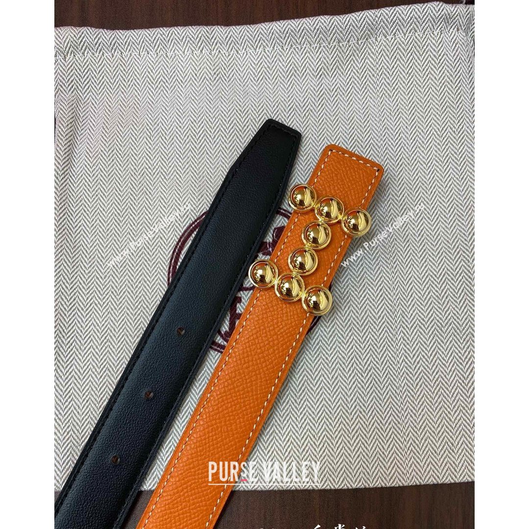 Hermes Glenan Reversible Calfskin Belt 25mm with Stud H Orange 2021 (99-21082415)