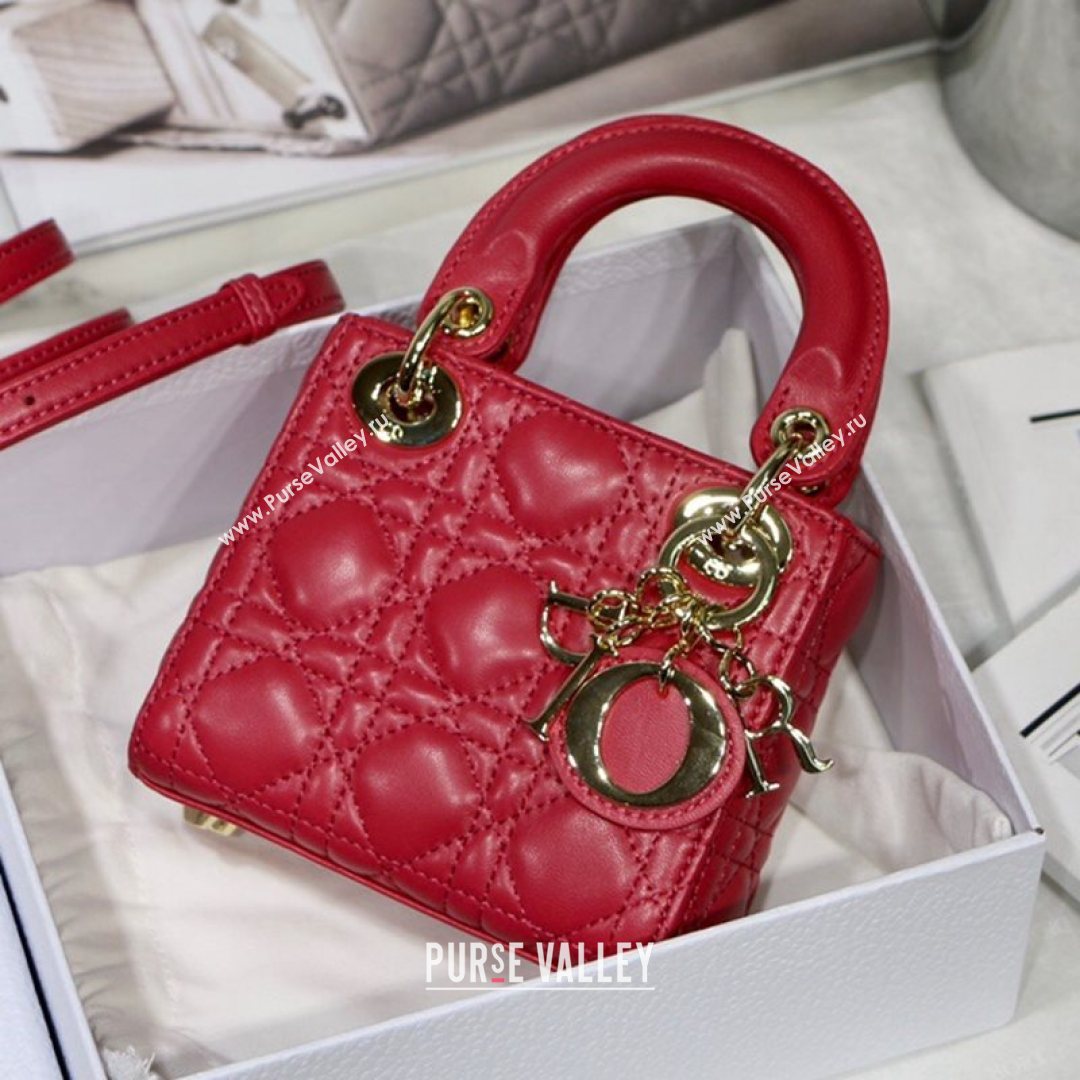 Dior Micro Lady Dior Bag in Red Cannage Lambskin 2021 M6007  (XXG-21080327)