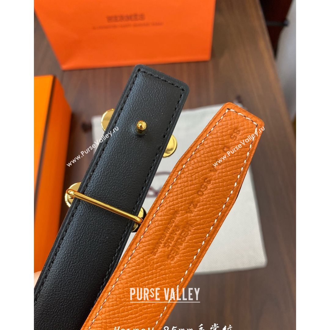 Hermes Glenan Reversible Calfskin Belt 25mm with Stud H Orange 2021 (99-21082415)