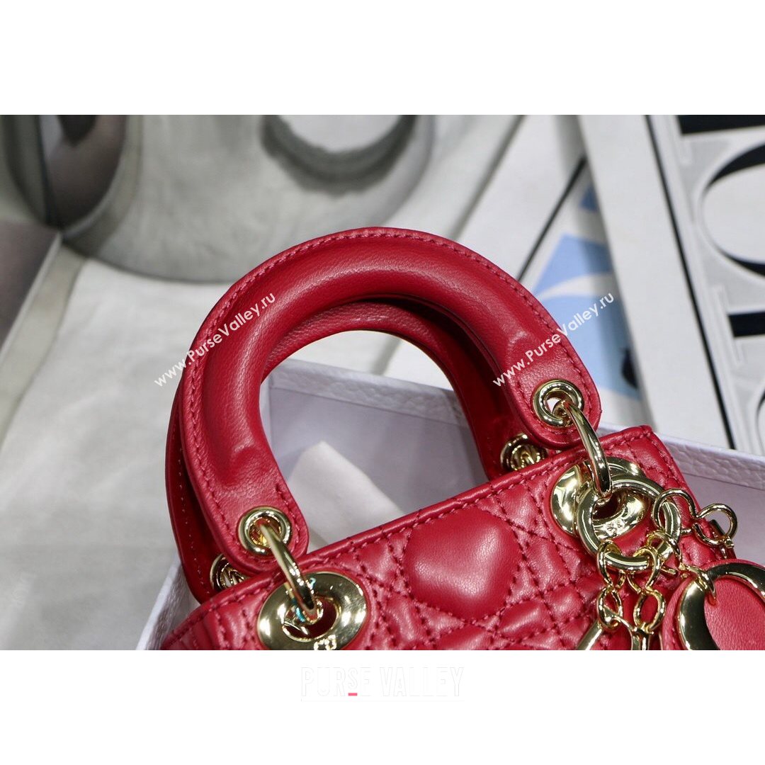 Dior Micro Lady Dior Bag in Red Cannage Lambskin 2021 M6007  (XXG-21080327)