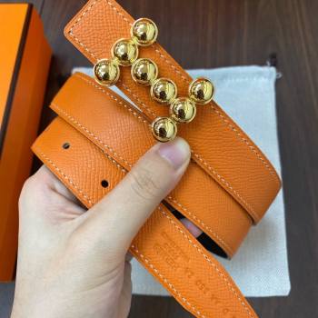 Hermes Glenan Reversible Calfskin Belt 25mm with Stud H Orange 2021 (99-21082415)