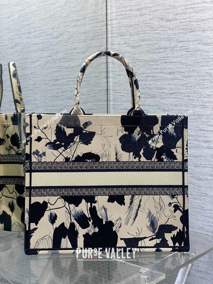 Dior Large Book Tote Bag in Beige and Black Fleurs Mystiques Embroidery 2024 (XXG-24081334)