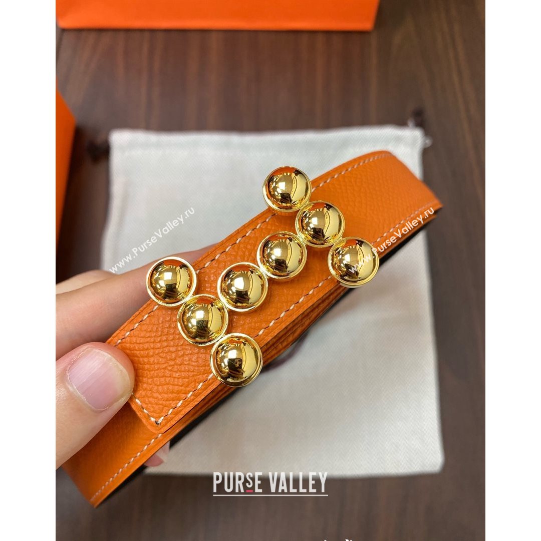 Hermes Glenan Reversible Calfskin Belt 25mm with Stud H Orange 2021 (99-21082415)