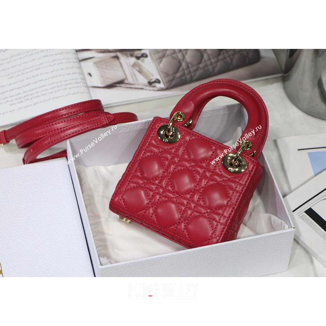 Dior Micro Lady Dior Bag in Red Cannage Lambskin 2021 M6007  (XXG-21080327)