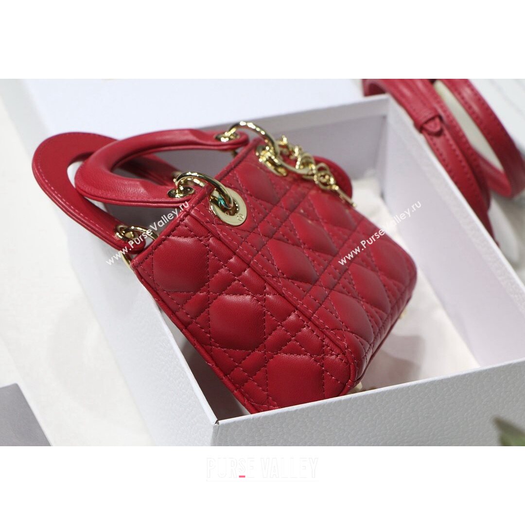 Dior Micro Lady Dior Bag in Red Cannage Lambskin 2021 M6007  (XXG-21080327)