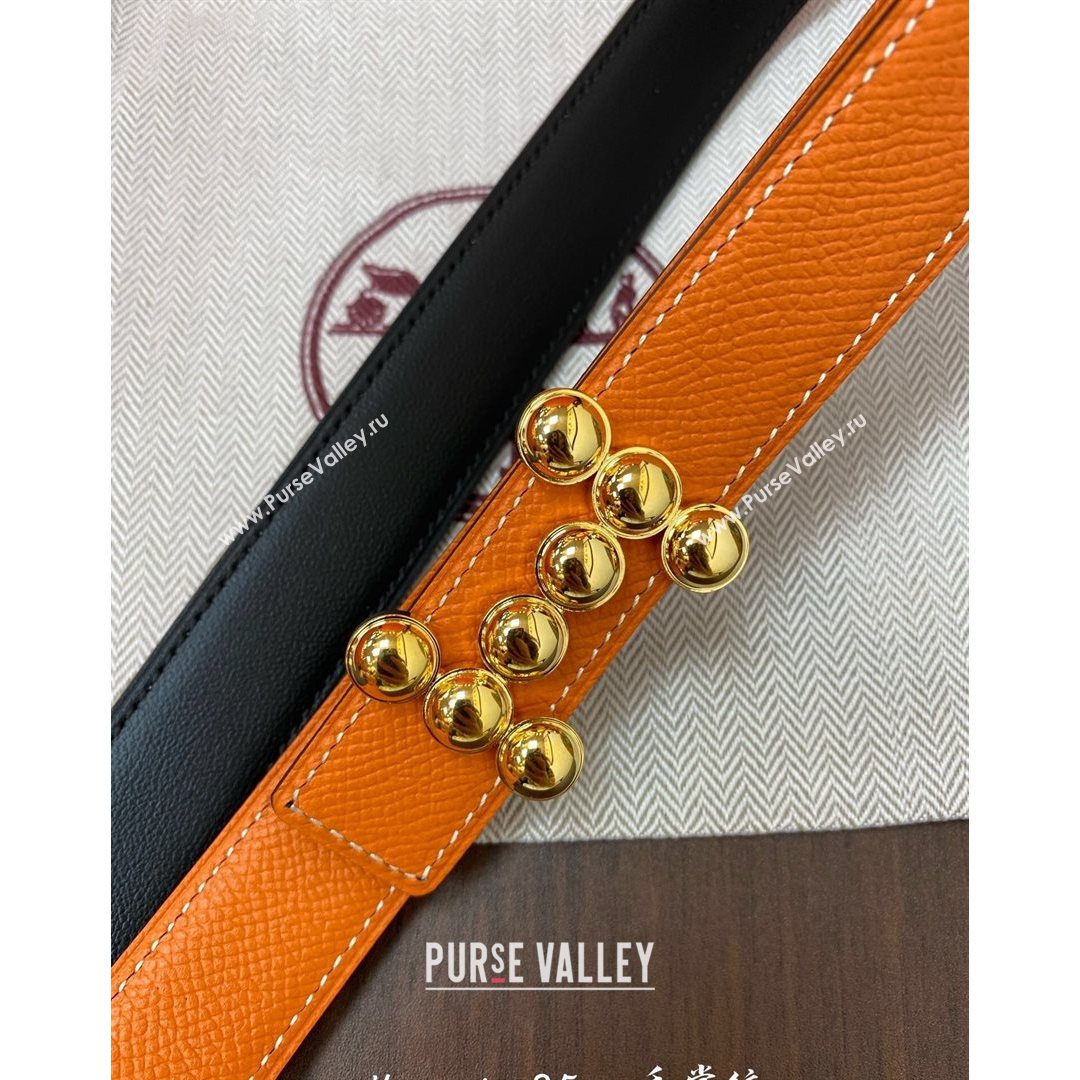 Hermes Glenan Reversible Calfskin Belt 25mm with Stud H Orange 2021 (99-21082415)