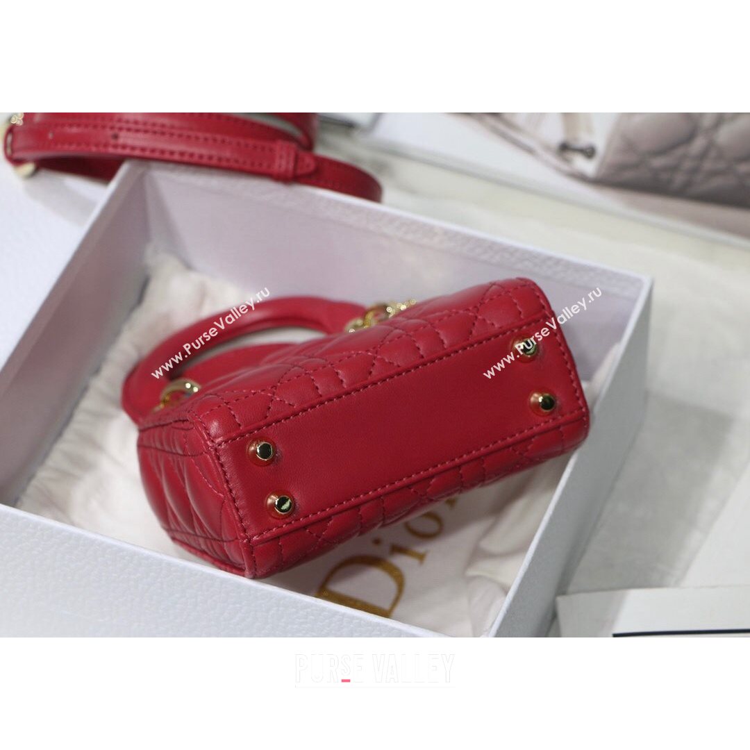 Dior Micro Lady Dior Bag in Red Cannage Lambskin 2021 M6007  (XXG-21080327)