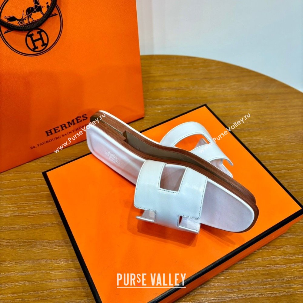 Hermes Oran Classic Swift Calfskin Flat Slide Sandals White 2024(Handmade) (MDU-24062612)