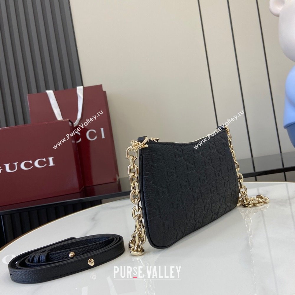 Gucci GG Emblem Super Mini Bag in Black GG Grainy Leather 815278 2024 (XLU-24112713)