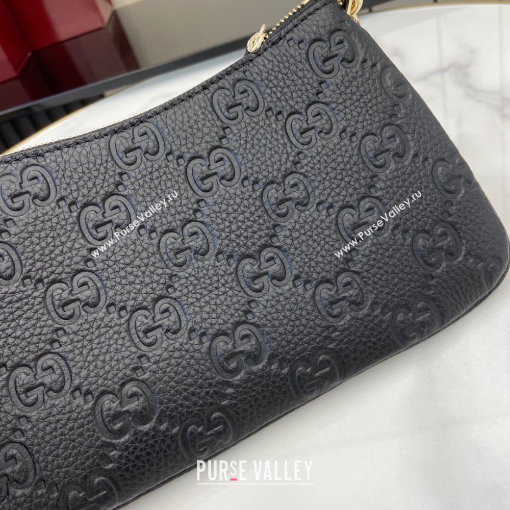 Gucci GG Emblem Super Mini Bag in Black GG Grainy Leather 815278 2024 (XLU-24112713)