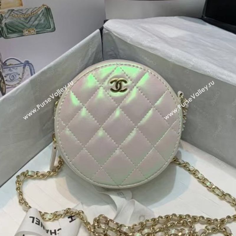 Chanel Quilted Iridescent Lambskin Clutch with Chain White/Pink 2020 (JY-20112073)