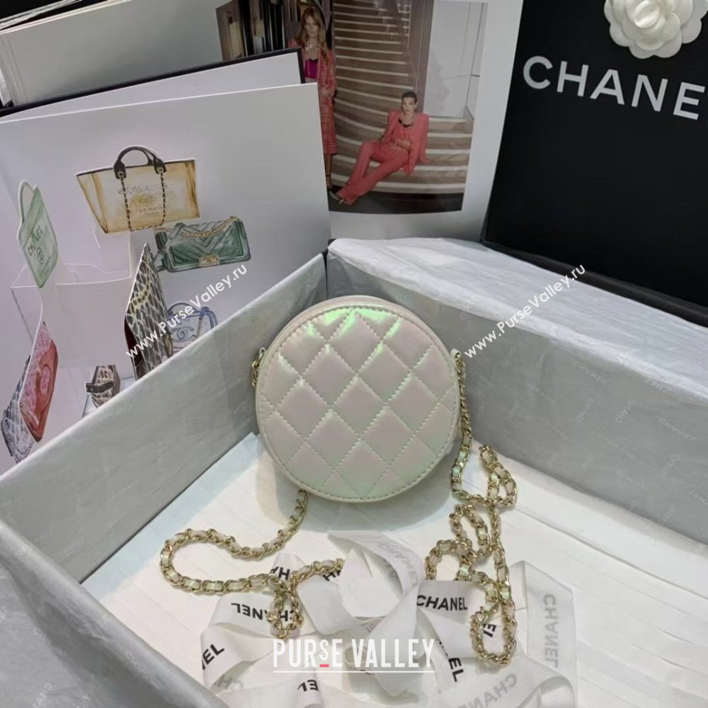 Chanel Quilted Iridescent Lambskin Clutch with Chain White/Pink 2020 (JY-20112073)