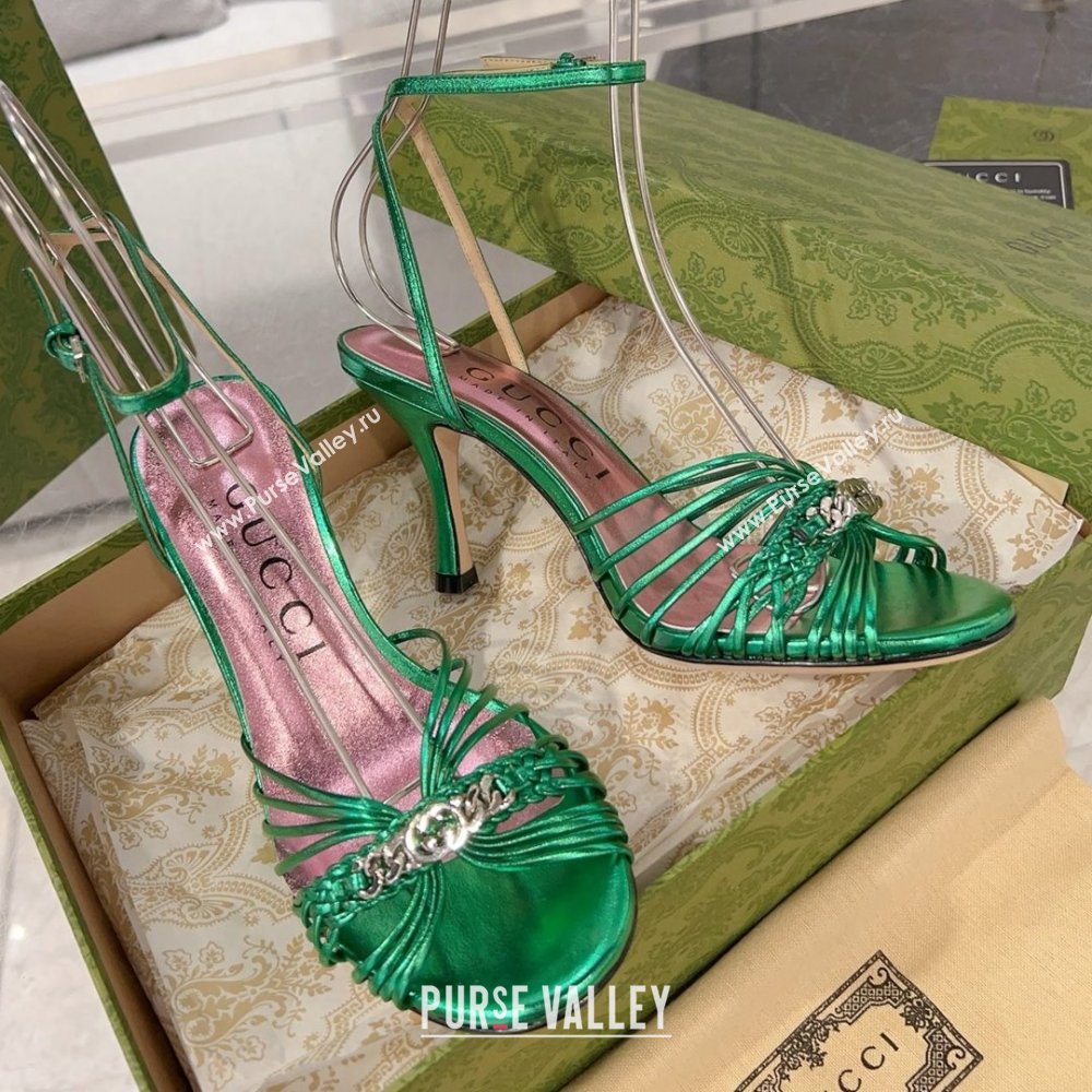 Gucci Lambskin High Heel Sandals 8.5cm G21722 Green 2023 (MD-25021722)