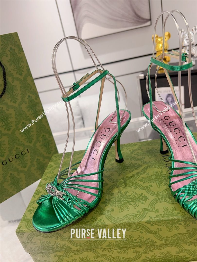 Gucci Lambskin High Heel Sandals 8.5cm G21722 Green 2023 (MD-25021722)