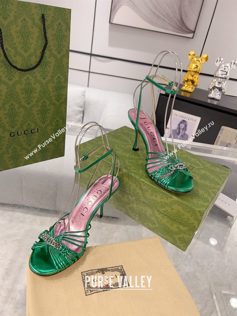 Gucci Lambskin High Heel Sandals 8.5cm G21722 Green 2023 (MD-25021722)