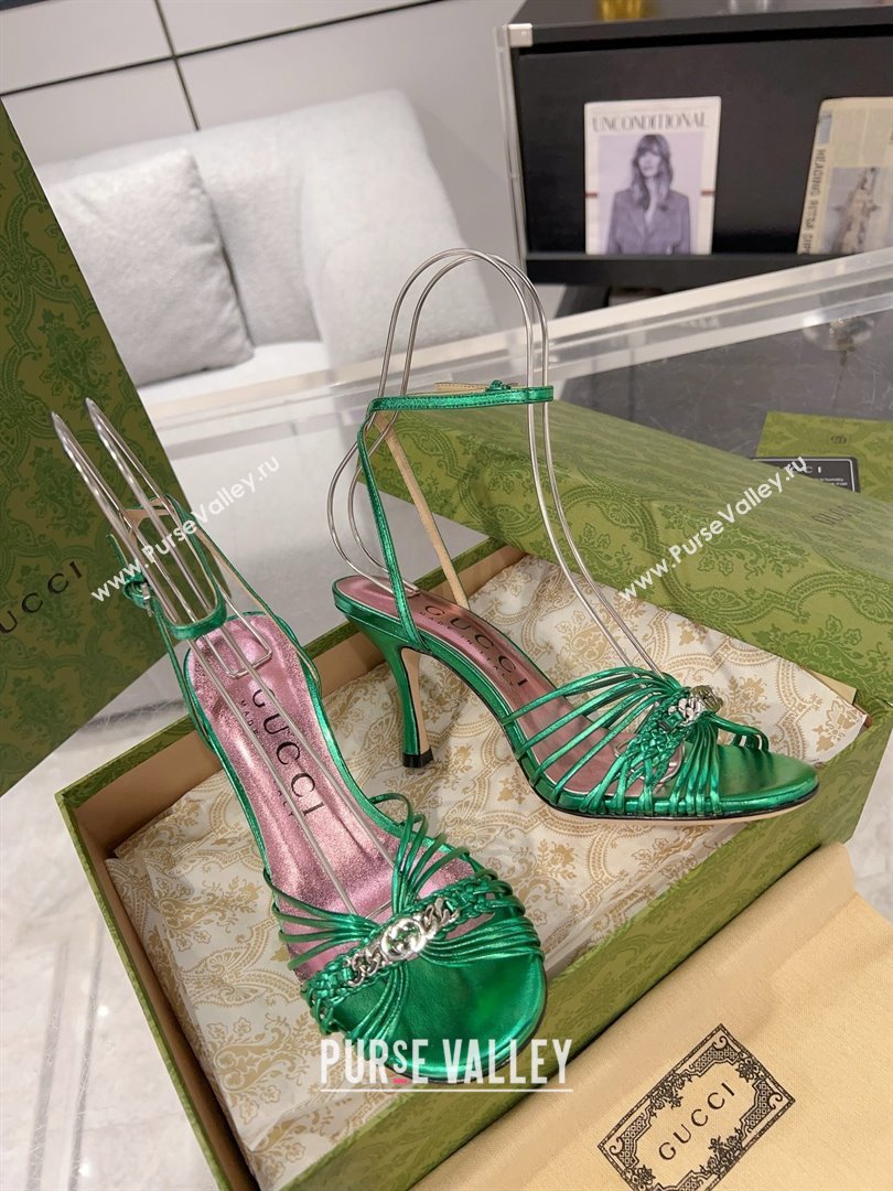 Gucci Lambskin High Heel Sandals 8.5cm G21722 Green 2023 (MD-25021722)