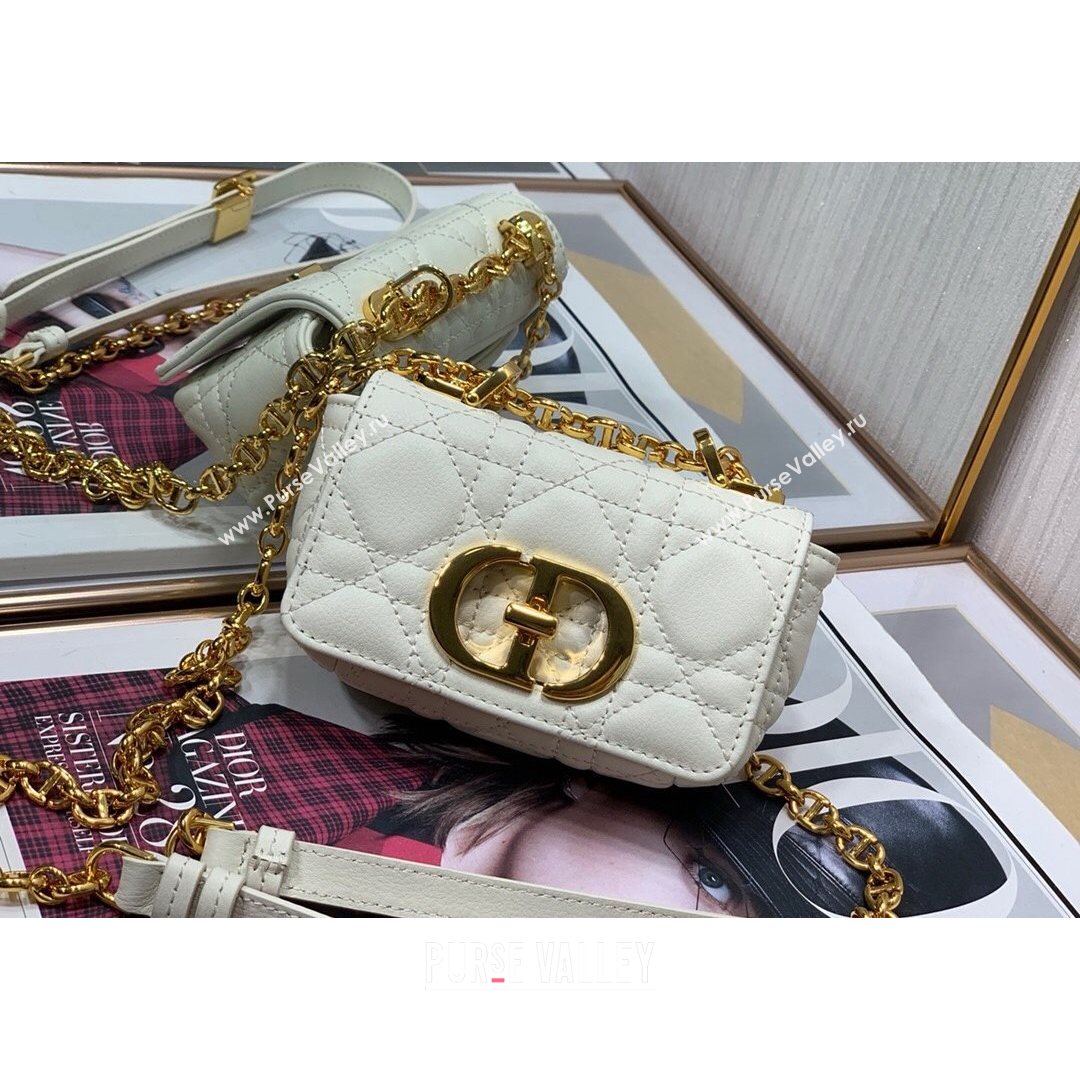 Dior Micro Caro Bag in White Supple Cannage Calfskin 2021 (XXG-21080331)