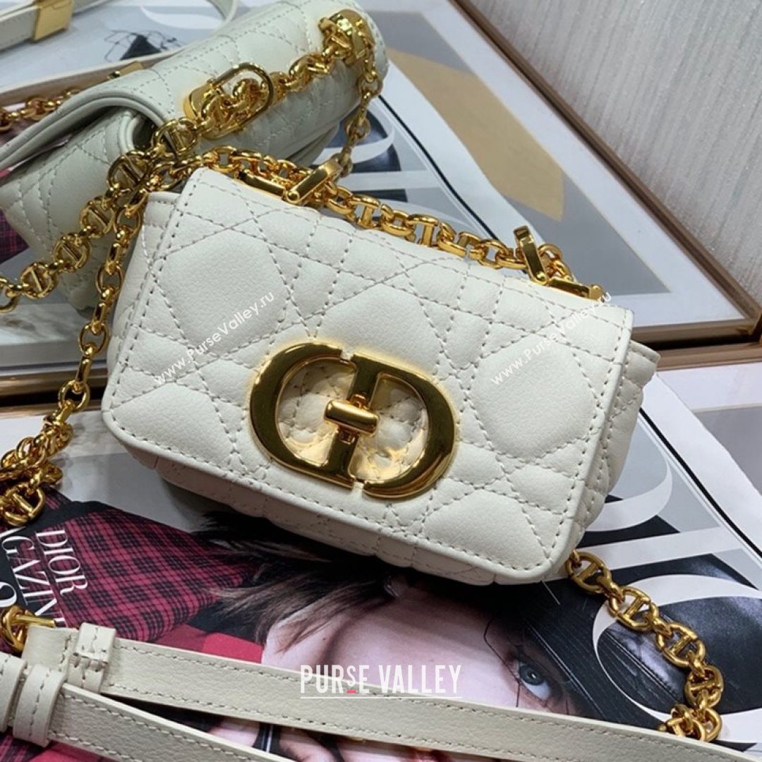 Dior Micro Caro Bag in White Supple Cannage Calfskin 2021 (XXG-21080331)