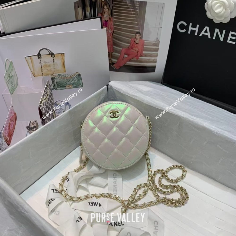 Chanel Quilted Iridescent Lambskin Clutch with Chain White/Pink 2020 (JY-20112073)