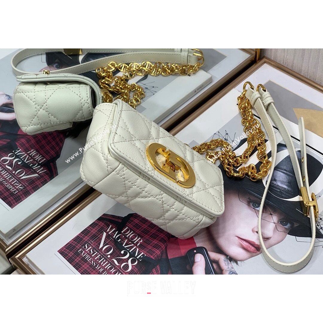 Dior Micro Caro Bag in White Supple Cannage Calfskin 2021 (XXG-21080331)