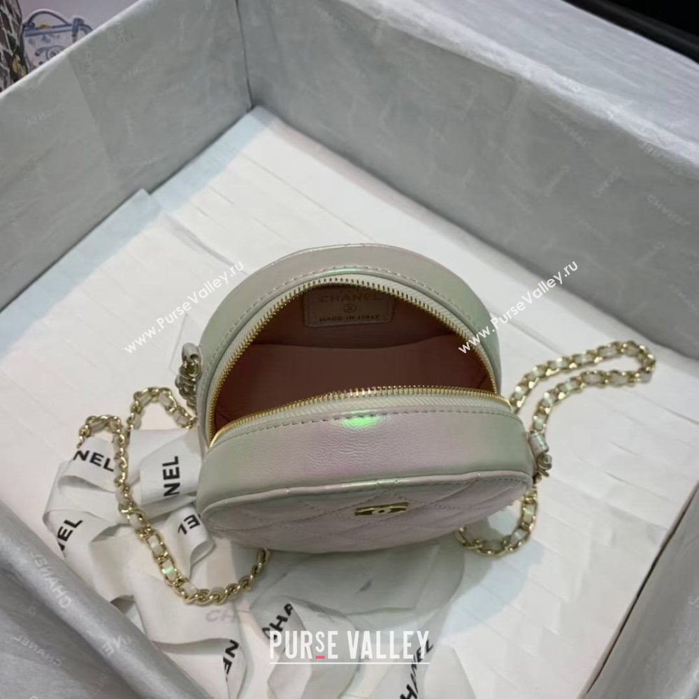 Chanel Quilted Iridescent Lambskin Clutch with Chain White/Pink 2020 (JY-20112073)