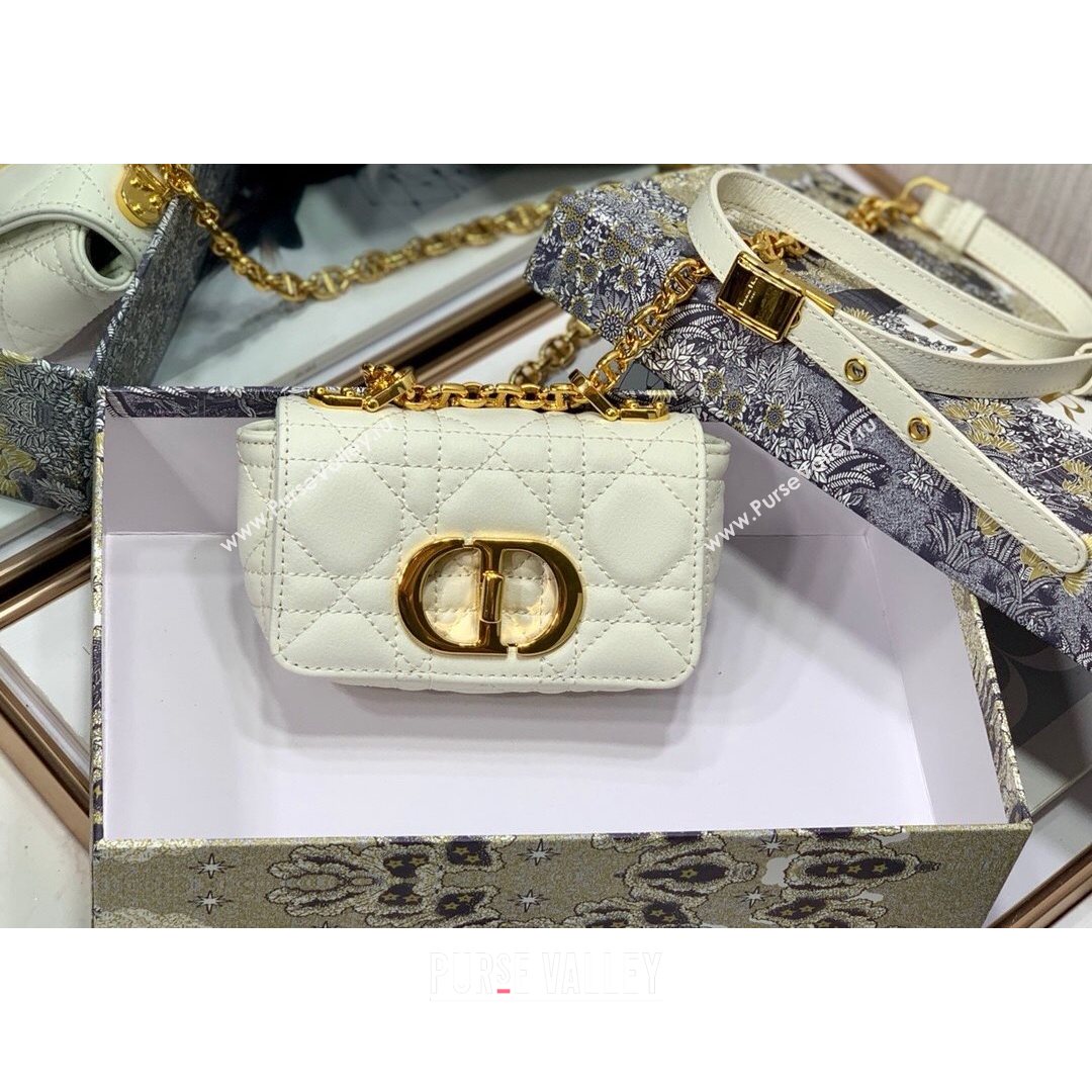 Dior Micro Caro Bag in White Supple Cannage Calfskin 2021 (XXG-21080331)