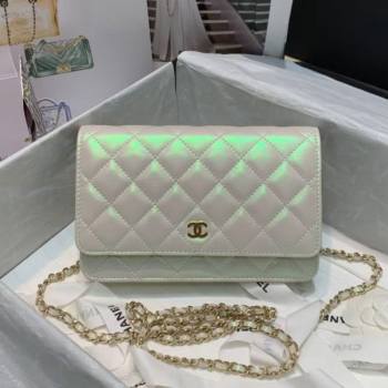 Chanel Quilted Iridescent Lambskin Wallet on Chain WOC White/Pink 2020 (JY-20112074)