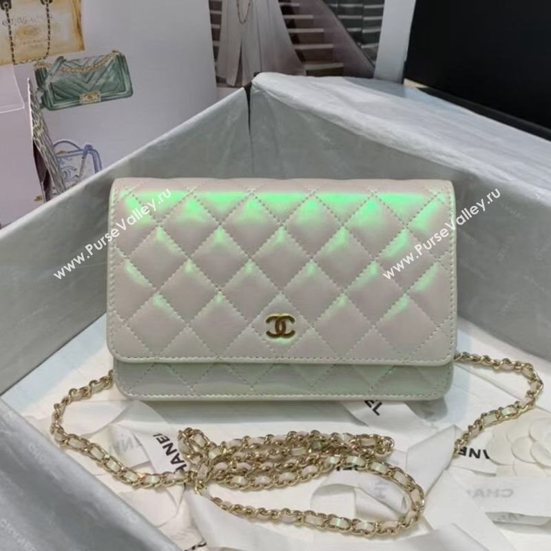 Chanel Quilted Iridescent Lambskin Wallet on Chain WOC White/Pink 2020 (JY-20112074)