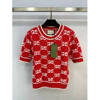 Gucci Wool GG Short-sleeved Sweater G12210 Red 2024 (Q-24012210)