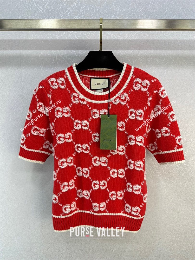 Gucci Wool GG Short-sleeved Sweater G12210 Red 2024 (Q-24012210)